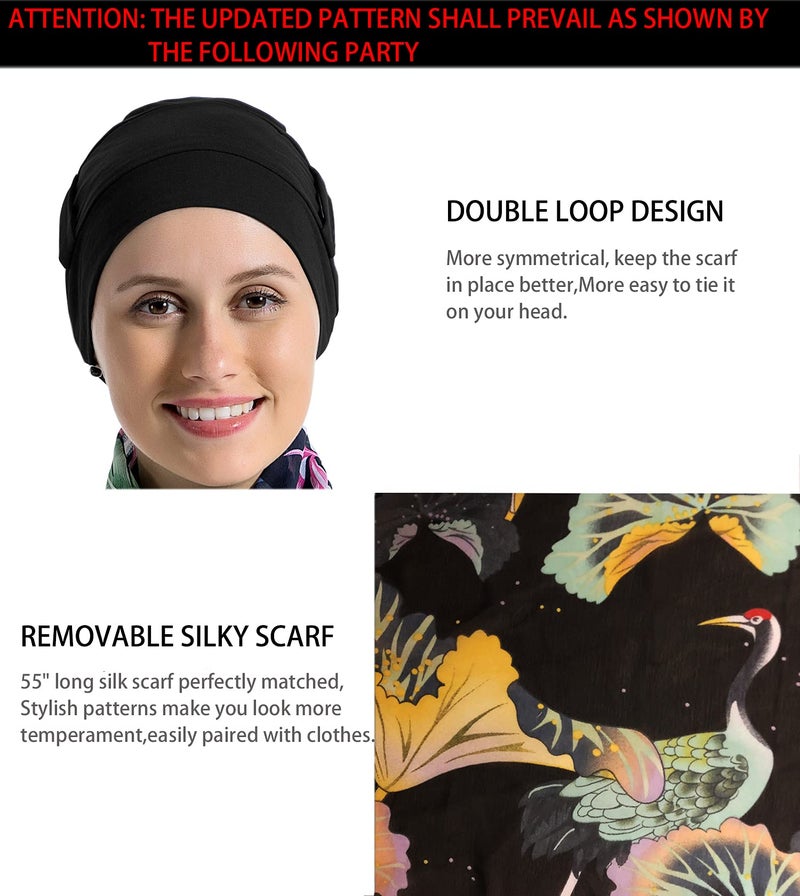 JarseHera Bamboo Cotton Liner Chemo Headwear for Womenwith Silky Scarfs for Cancer Hair Loss Sleep Caps Beanie - Image 3